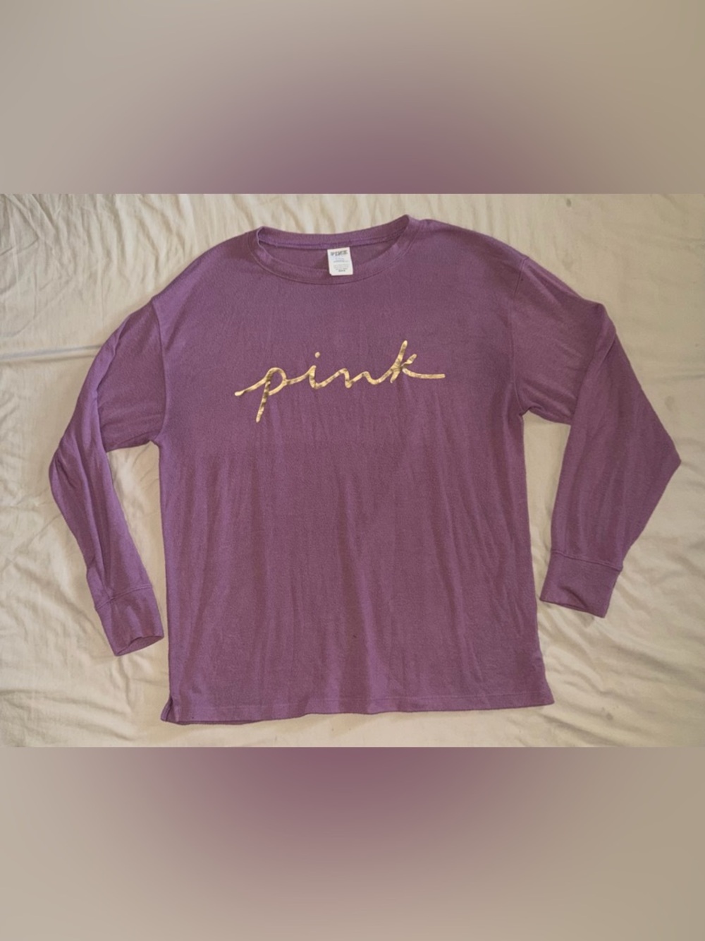 PINK Victoria's Secret Purple Long Sleeve Top with Gold Script